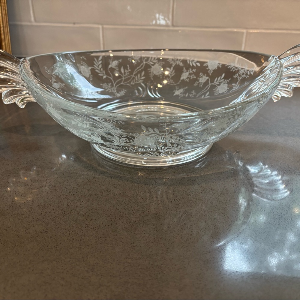 Elegant Fostoria Floral Etched Glass Bowl for Summer and year-round entertaining